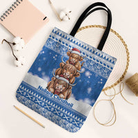 Scotland Highland Cow Christmas Tote Bag Nollaig Chridheil Blue Winter - Wonder Print Shop