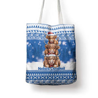 Scotland Highland Cow Christmas Tote Bag Nollaig Chridheil Blue Winter - Wonder Print Shop