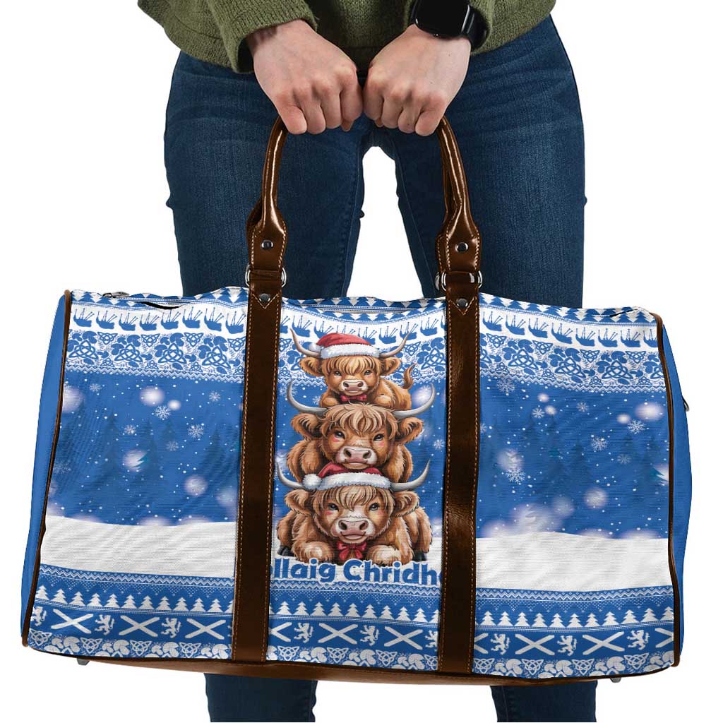Scotland Highland Cow Christmas Travel Bag Nollaig Chridheil Blue Winter - Wonder Print Shop