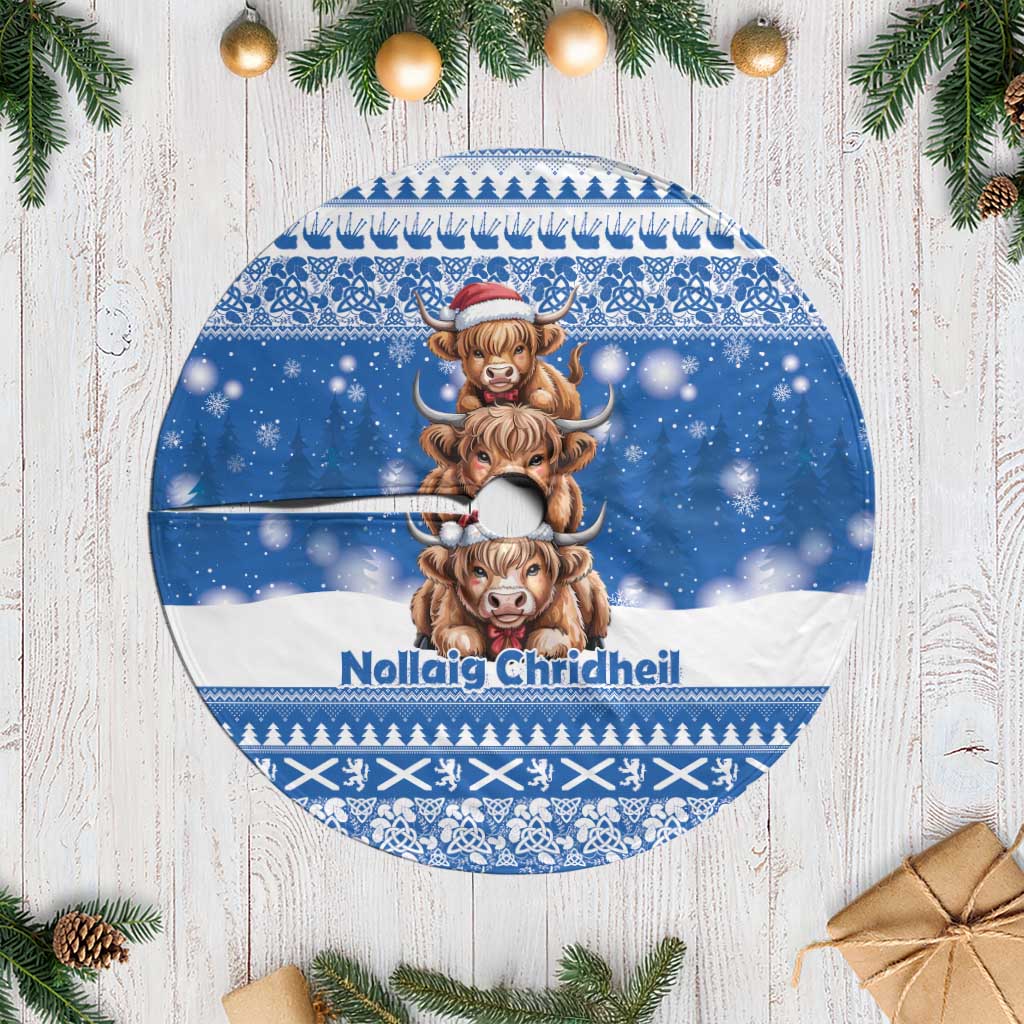 Scotland Highland Cow Christmas Tree Skirt Nollaig Chridheil Blue Winter - Wonder Print Shop