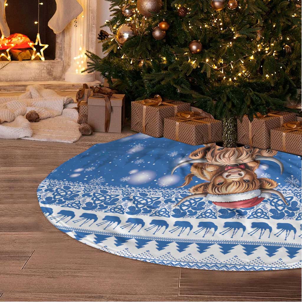 Scotland Highland Cow Christmas Tree Skirt Nollaig Chridheil Blue Winter - Wonder Print Shop