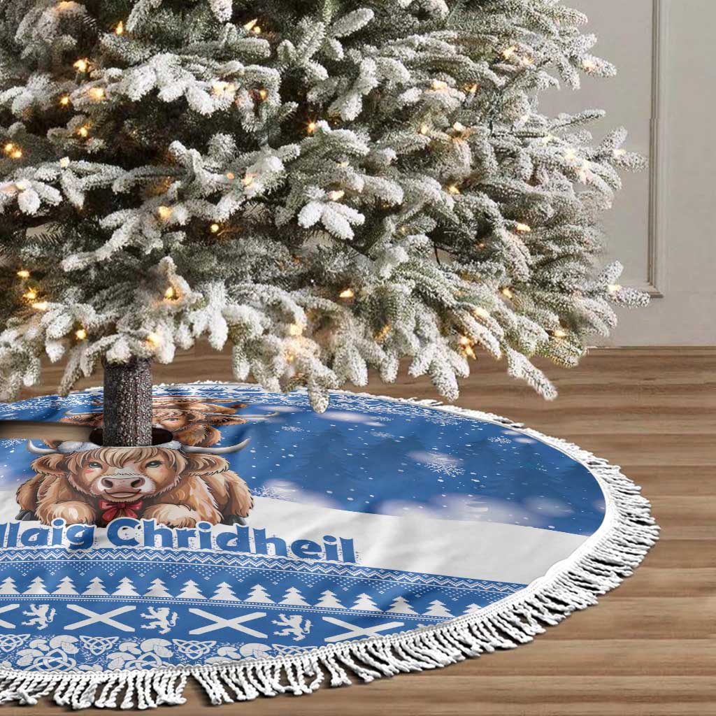 Scotland Highland Cow Christmas Tree Skirt Nollaig Chridheil Blue Winter - Wonder Print Shop