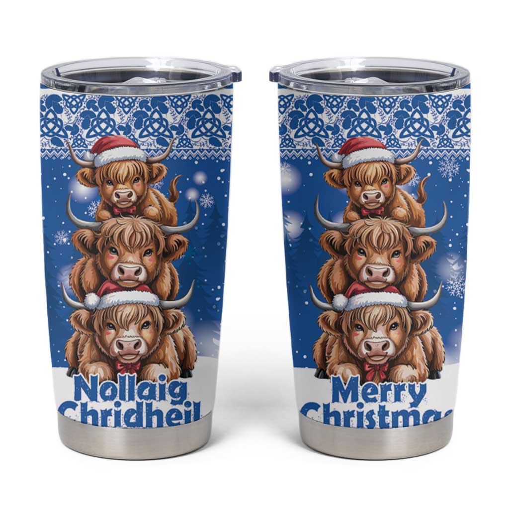 Scotland Highland Cow Christmas Tumbler Cup Nollaig Chridheil Blue Winter - Wonder Print Shop