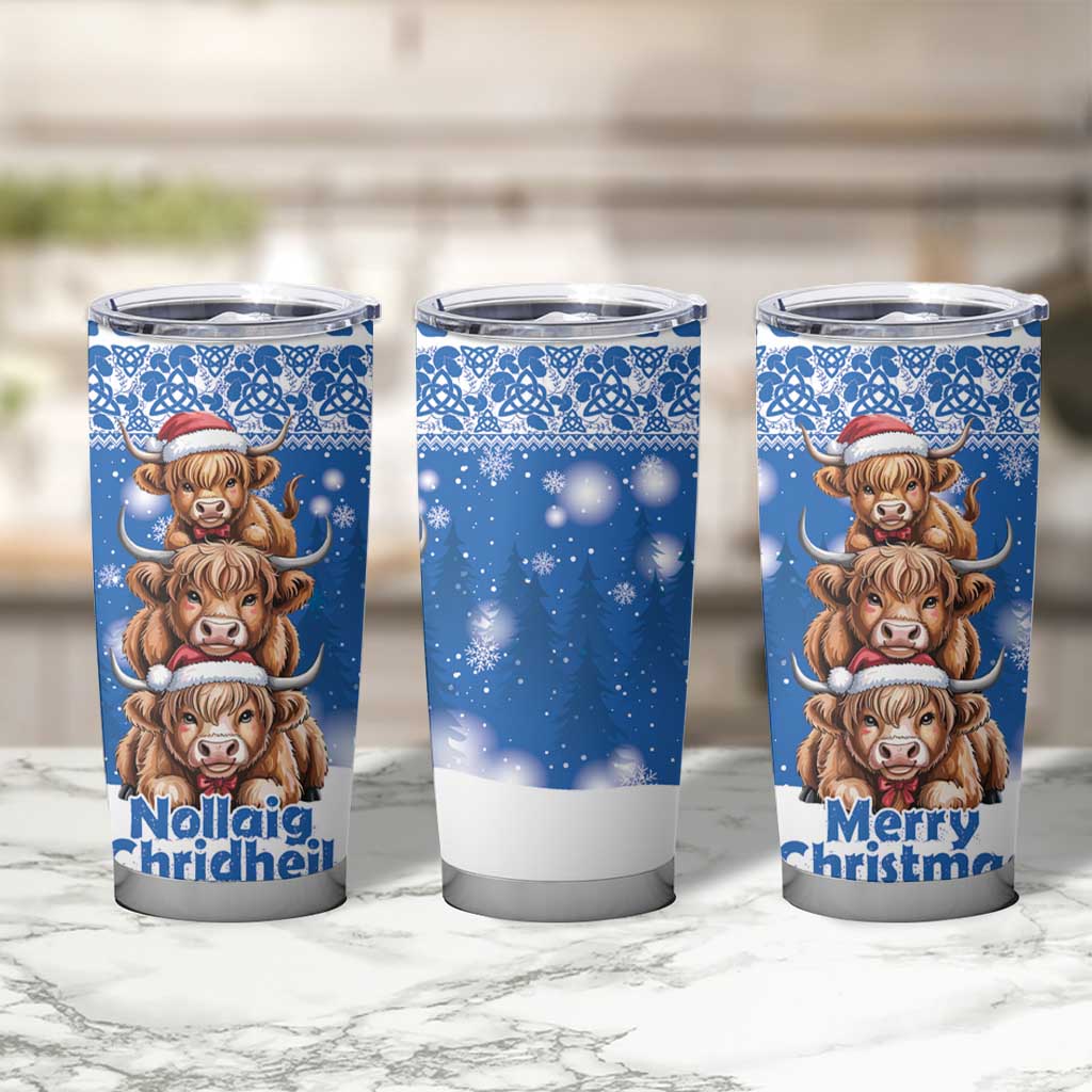 Scotland Highland Cow Christmas Tumbler Cup Nollaig Chridheil Blue Winter - Wonder Print Shop