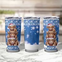 Scotland Highland Cow Christmas Tumbler Cup Nollaig Chridheil Blue Winter - Wonder Print Shop