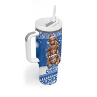 Scotland Highland Cow Christmas Tumbler With Handle Nollaig Chridheil Blue Winter - Wonder Print Shop