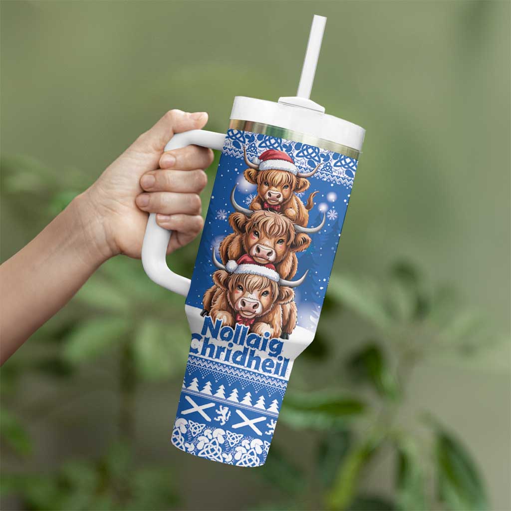 Scotland Highland Cow Christmas Tumbler With Handle Nollaig Chridheil Blue Winter - Wonder Print Shop