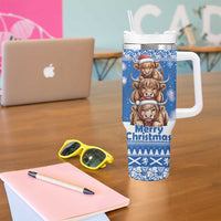 Scotland Highland Cow Christmas Tumbler With Handle Nollaig Chridheil Blue Winter - Wonder Print Shop