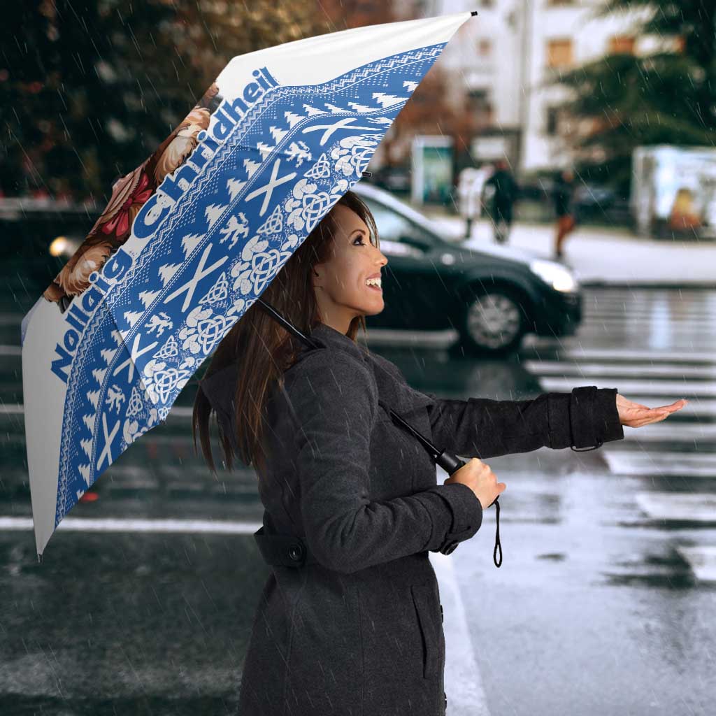 Scotland Highland Cow Christmas Umbrella Nollaig Chridheil Blue Winter - Wonder Print Shop