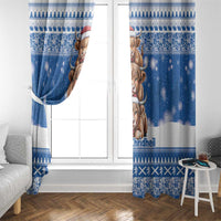 Scotland Highland Cow Christmas Window Curtain Nollaig Chridheil Blue Winter - Wonder Print Shop