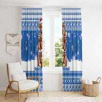 Scotland Highland Cow Christmas Window Curtain Nollaig Chridheil Blue Winter - Wonder Print Shop