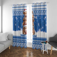 Scotland Highland Cow Christmas Window Curtain Nollaig Chridheil Blue Winter - Wonder Print Shop