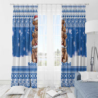 Scotland Highland Cow Christmas Window Curtain Nollaig Chridheil Blue Winter - Wonder Print Shop