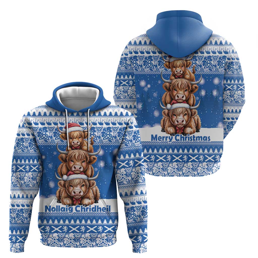 Scotland Highland Cow Christmas Zip Hoodie Nollaig Chridheil Blue Winter - Wonder Print Shop