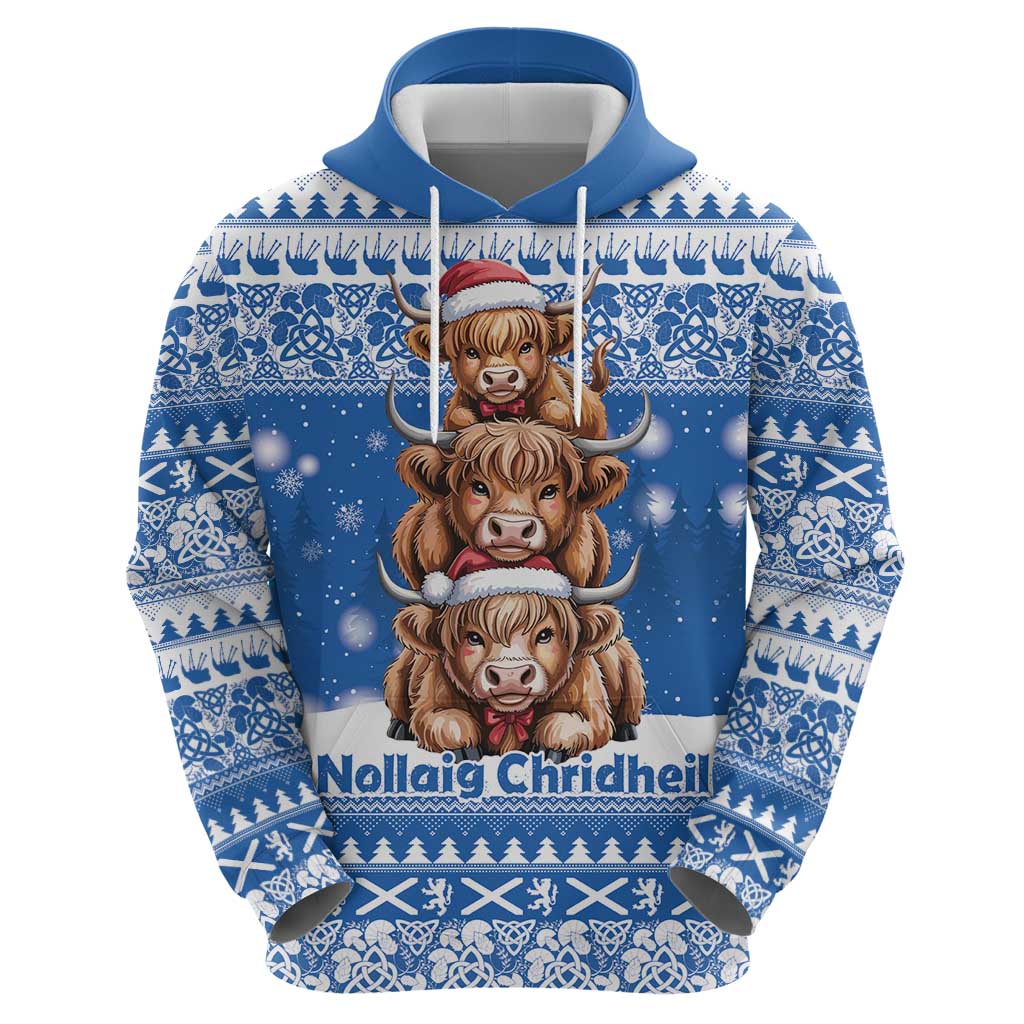 Scotland Highland Cow Christmas Zip Hoodie Nollaig Chridheil Blue Winter - Wonder Print Shop