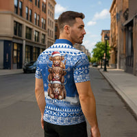 Scotland Highland Cow Christmas Zipper Polo Shirt Nollaig Chridheil Blue Winter - Wonder Print Shop