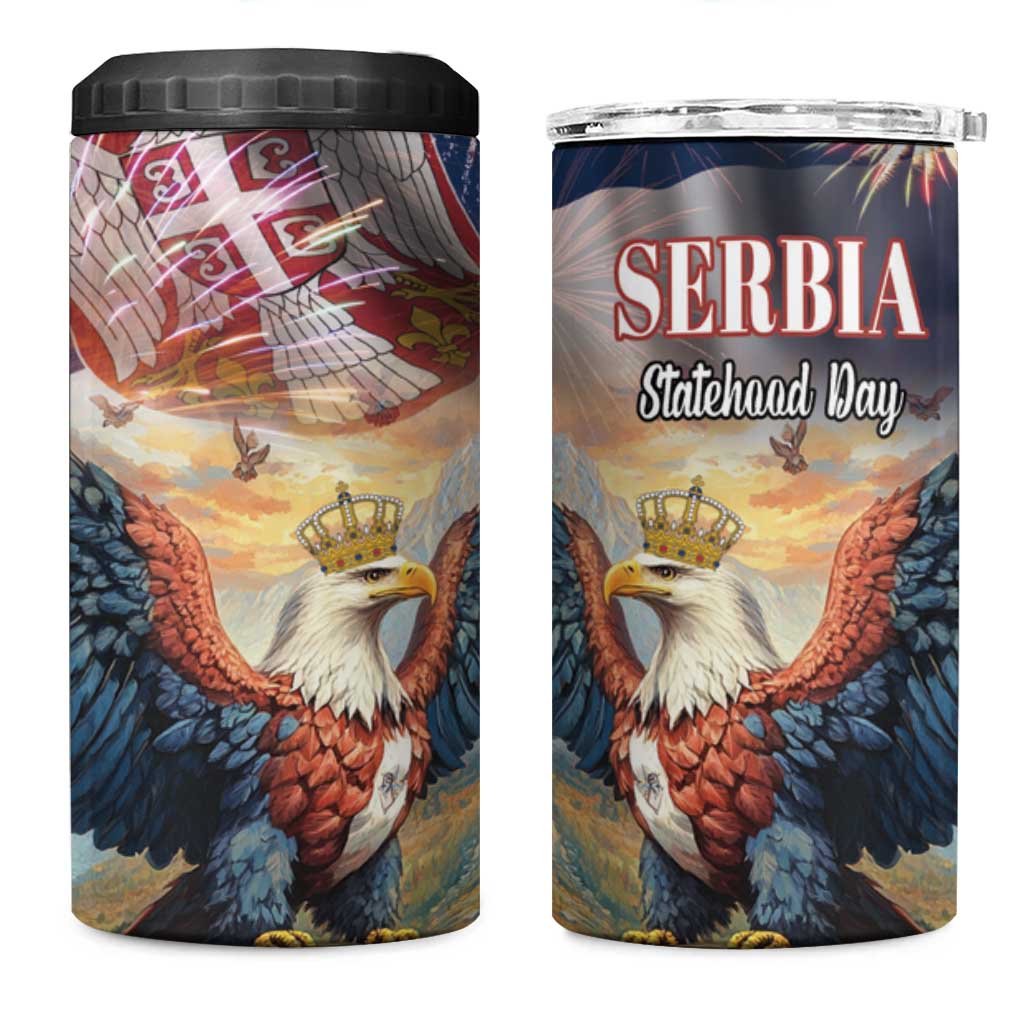 Serbia Eagle Statehood Day 4 in 1 Can Cooler Tumbler Only Unity Saves The Serbs - Wonder Print Shop
