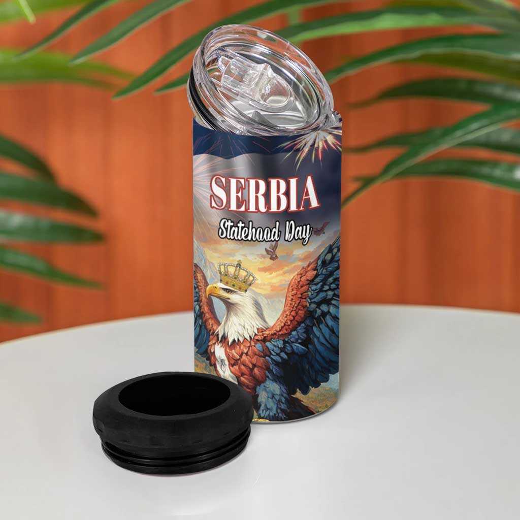Serbia Eagle Statehood Day 4 in 1 Can Cooler Tumbler Only Unity Saves The Serbs - Wonder Print Shop