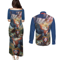 Serbia Eagle Statehood Day Couples Matching Puletasi and Long Sleeve Button Shirt Only Unity Saves The Serbs - Wonder Print Shop