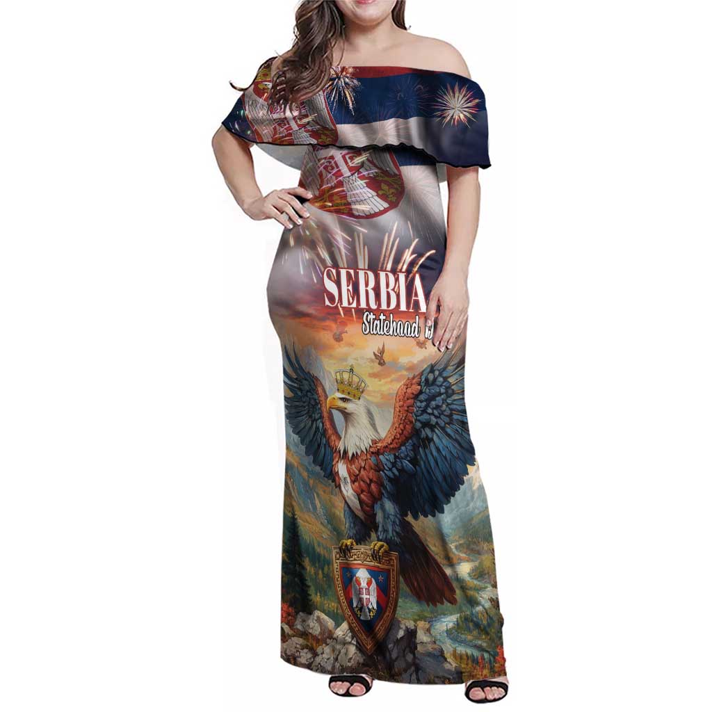 Serbia Eagle Statehood Day Family Matching Off Shoulder Maxi Dress and Hawaiian Shirt Only Unity Saves The Serbs - Wonder Print Shop