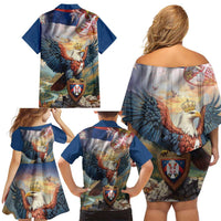 Serbia Eagle Statehood Day Family Matching Off Shoulder Short Dress and Hawaiian Shirt Only Unity Saves The Serbs - Wonder Print Shop