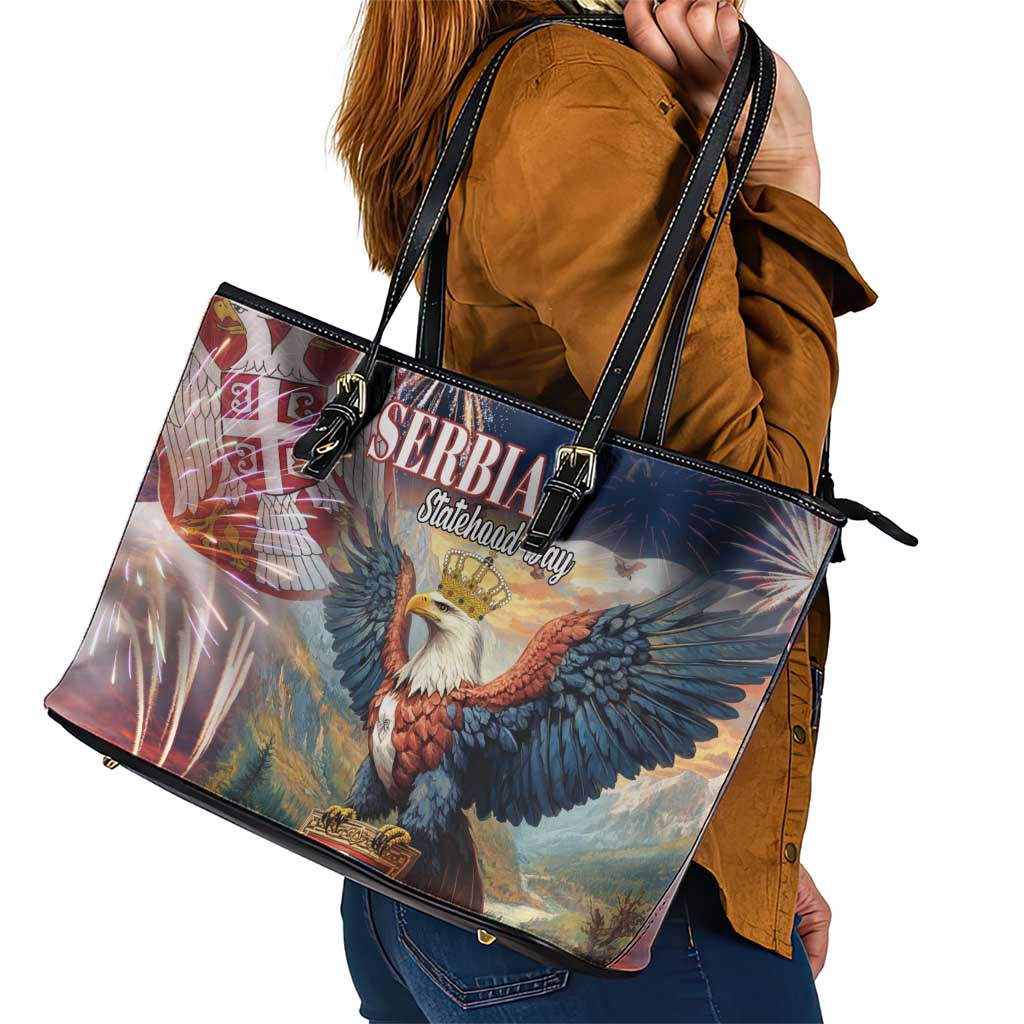 Serbia Eagle Statehood Day Leather Tote Bag Only Unity Saves The Serbs - Wonder Print Shop