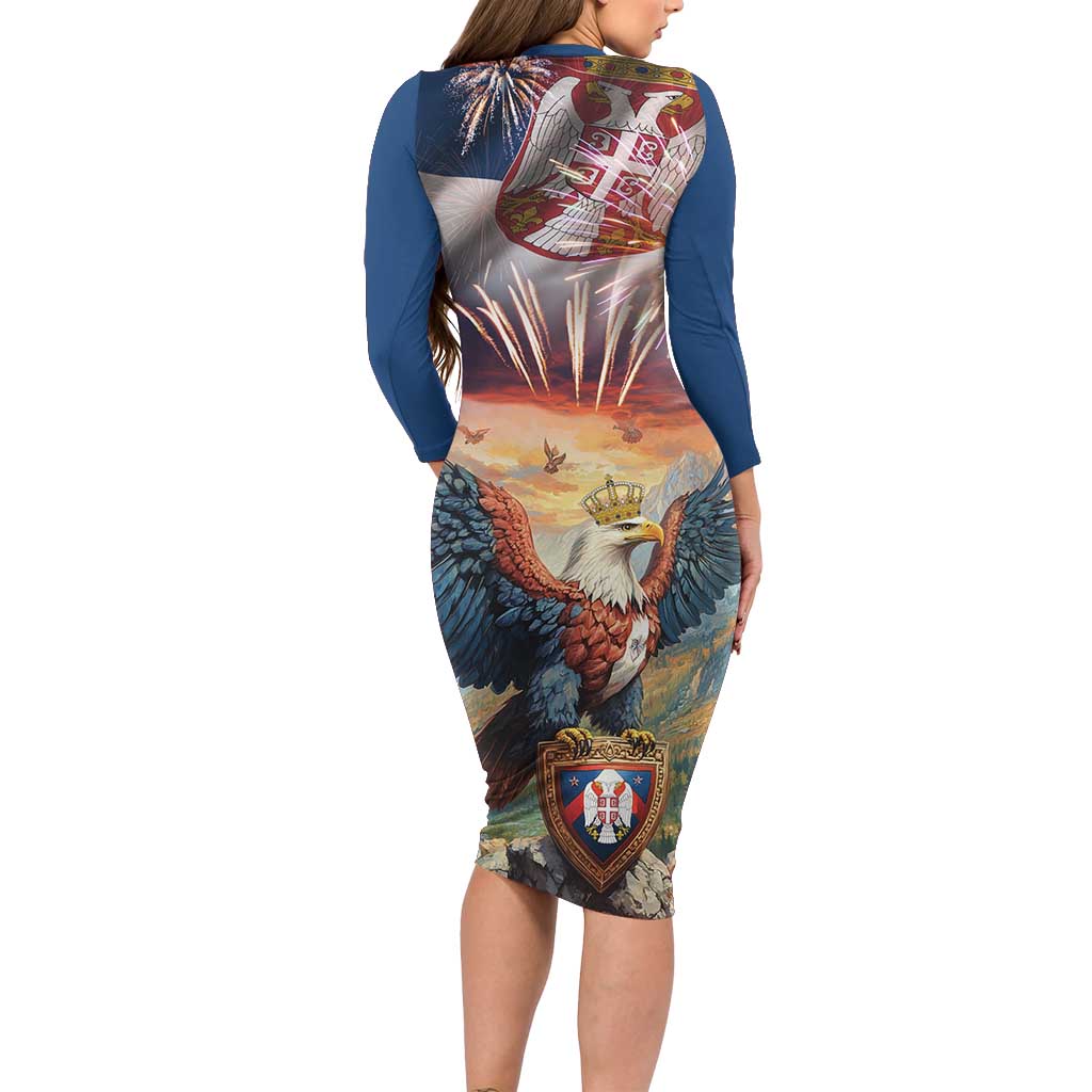 Serbia Eagle Statehood Day Long Sleeve Bodycon Dress Only Unity Saves The Serbs - Wonder Print Shop