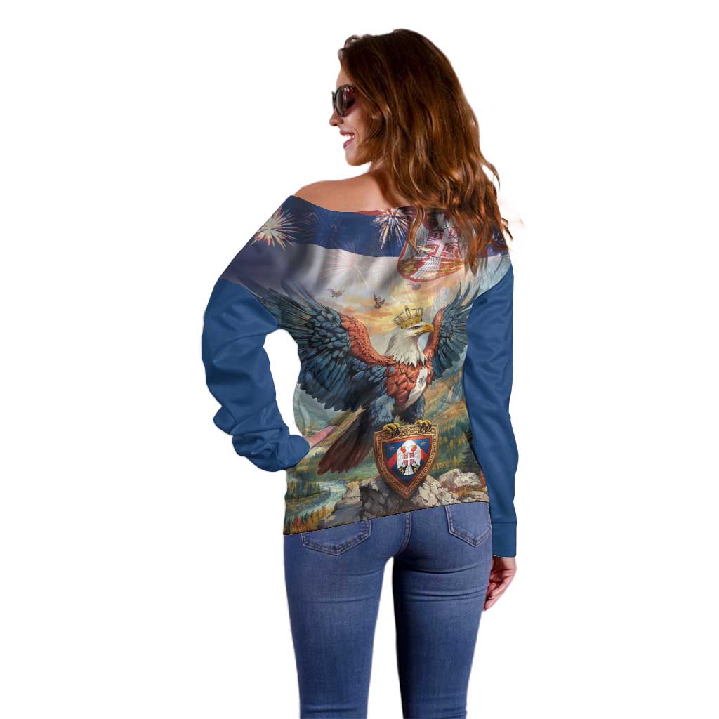 Serbia Eagle Statehood Day Off Shoulder Sweater Only Unity Saves The Serbs - Wonder Print Shop
