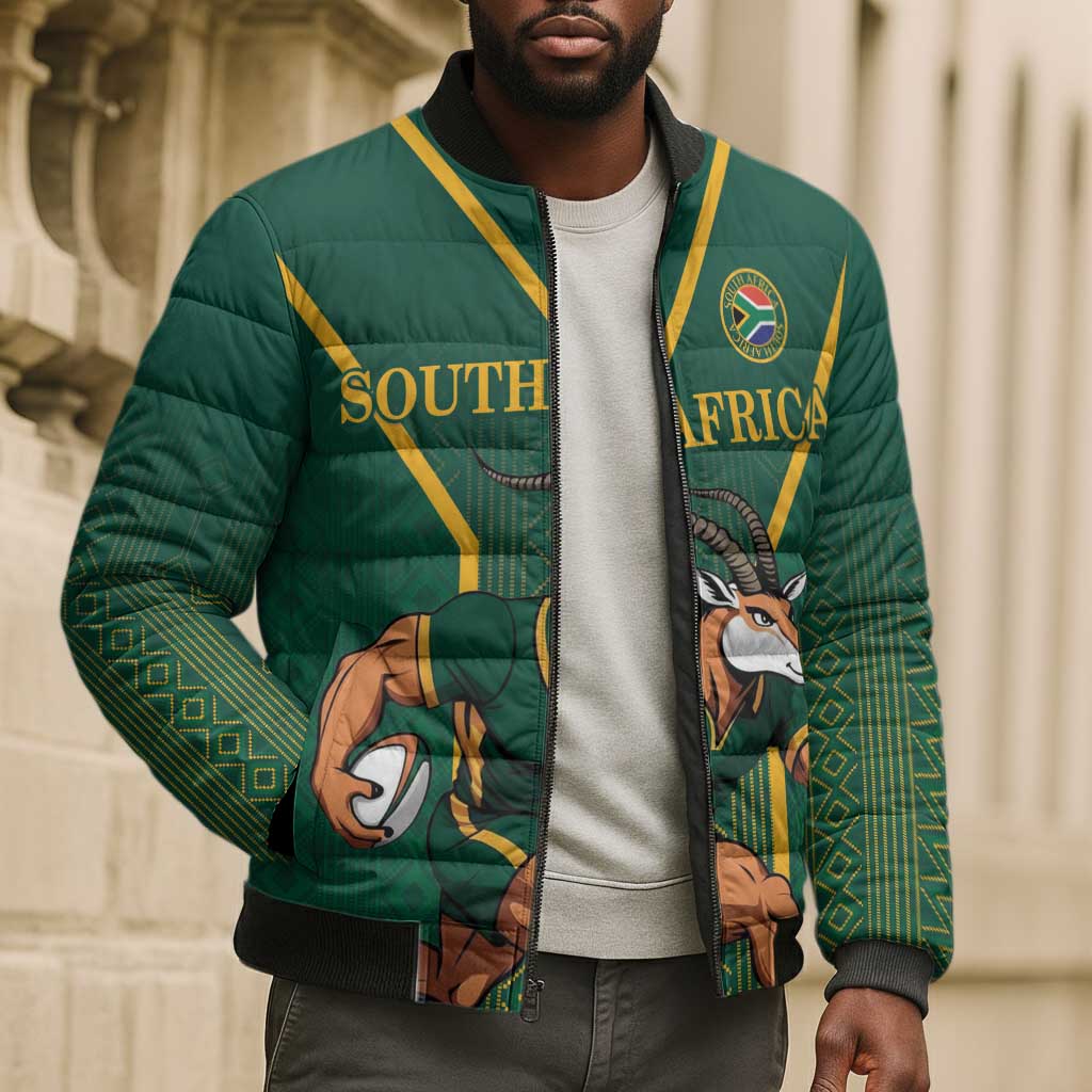 Custom South Africa Rugby Bomber Puffer Jacket Go Springboks - Wonder Print Shop