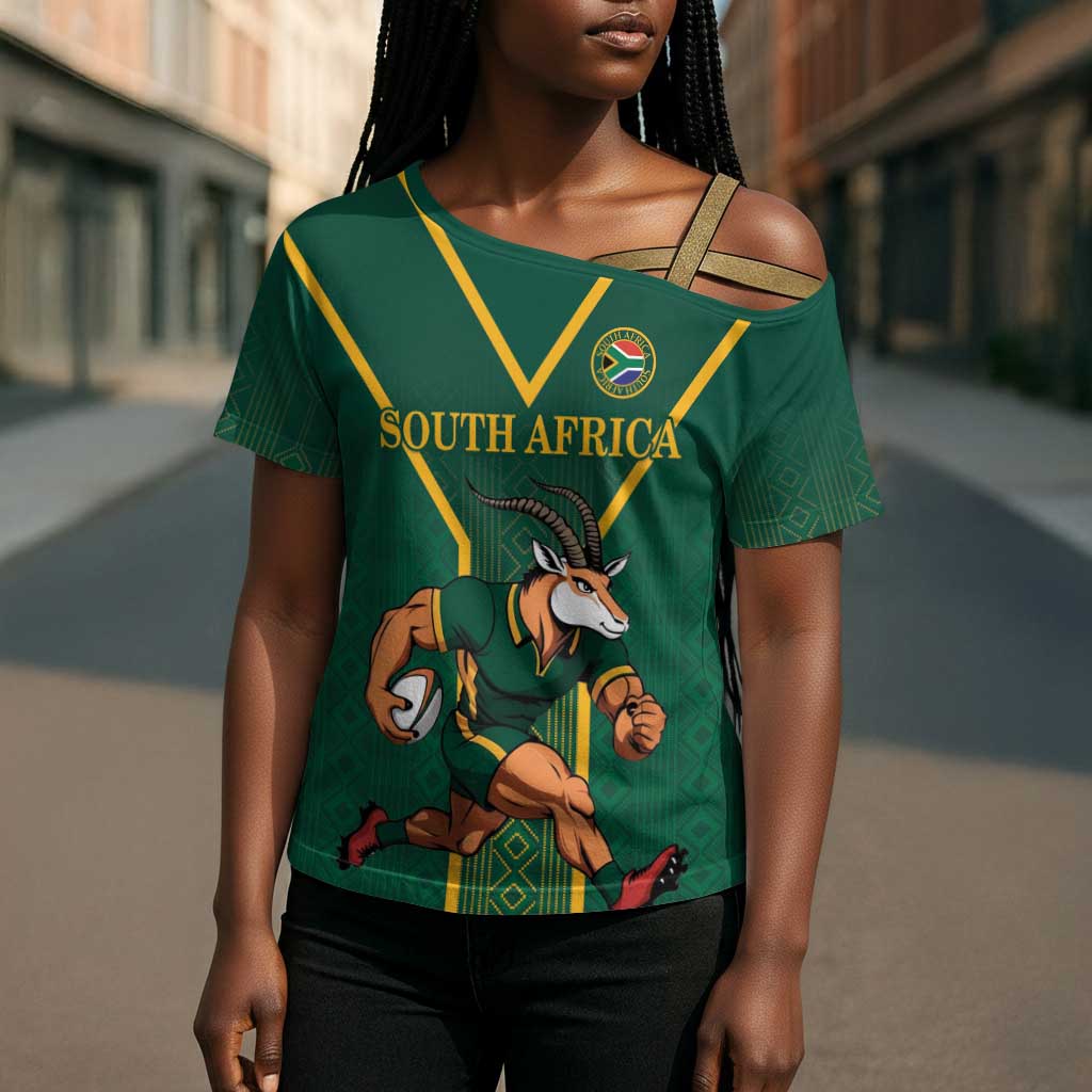 Custom South Africa Rugby Cross Shoulder Shirt Go Springboks - Wonder Print Shop