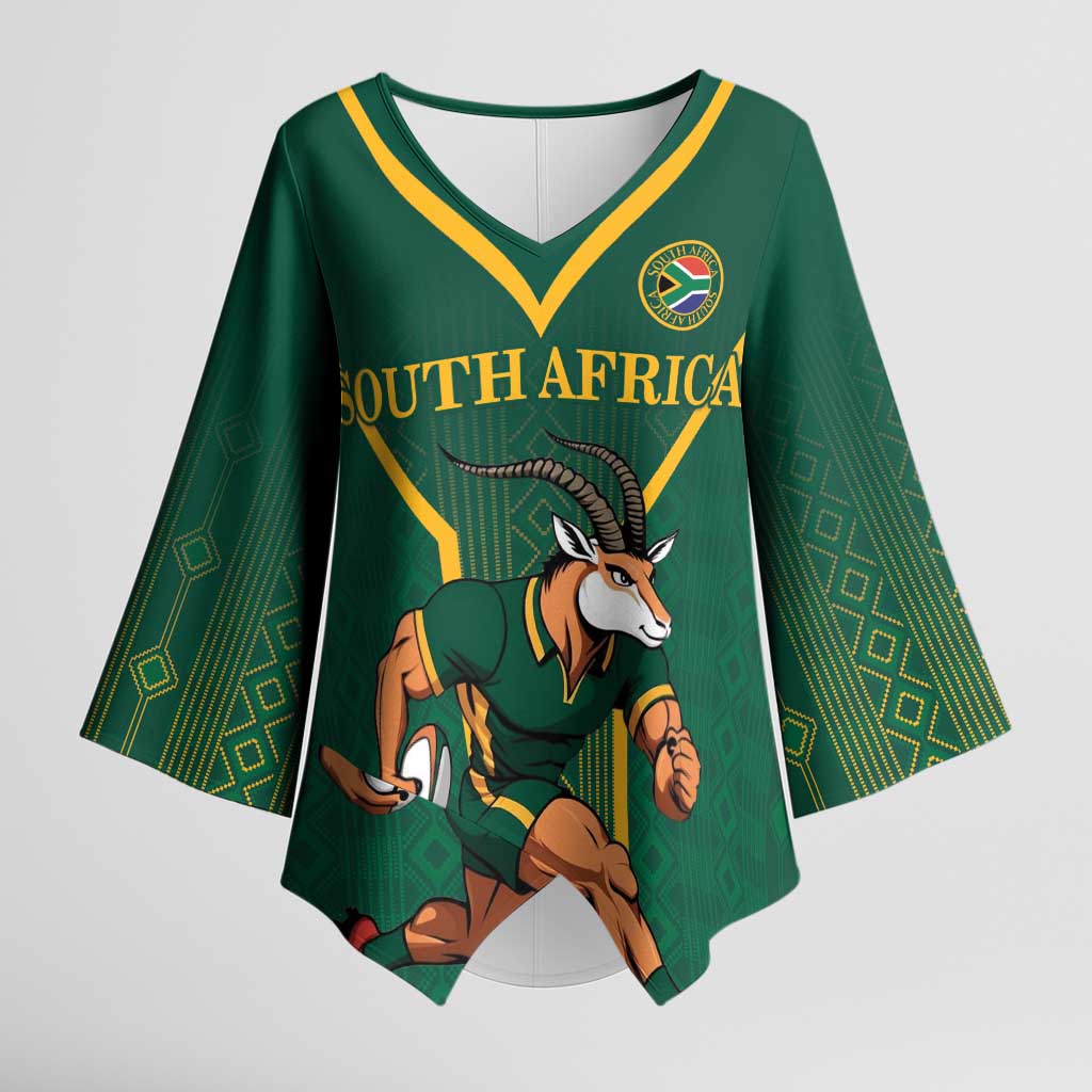 Custom South Africa Rugby Kimono Sleeve Blouse Go Springboks - Wonder Print Shop