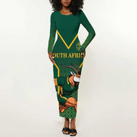 Custom South Africa Rugby Long Sleeve Bodycon Dress Go Springboks - Wonder Print Shop