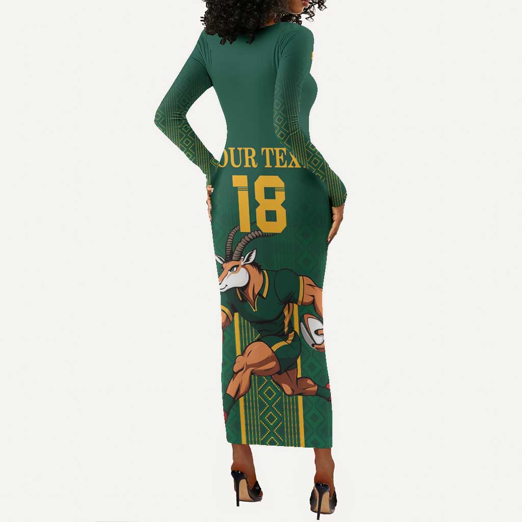 Custom South Africa Rugby Long Sleeve Bodycon Dress Go Springboks - Wonder Print Shop