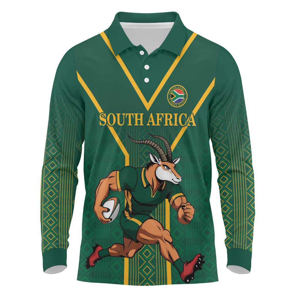 Custom South Africa Rugby Long Sleeve Polo Shirt Go Springboks - Wonder Print Shop
