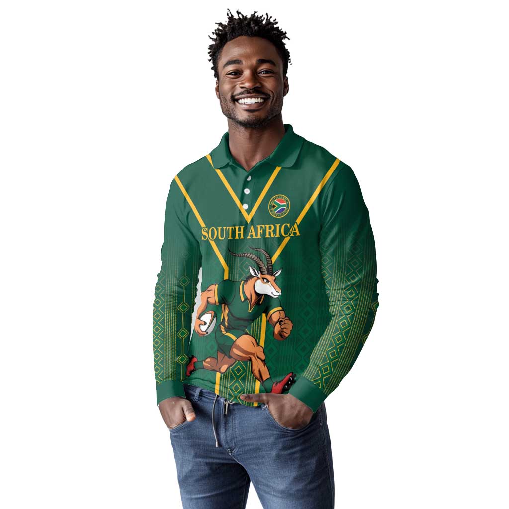 Custom South Africa Rugby Long Sleeve Polo Shirt Go Springboks - Wonder Print Shop