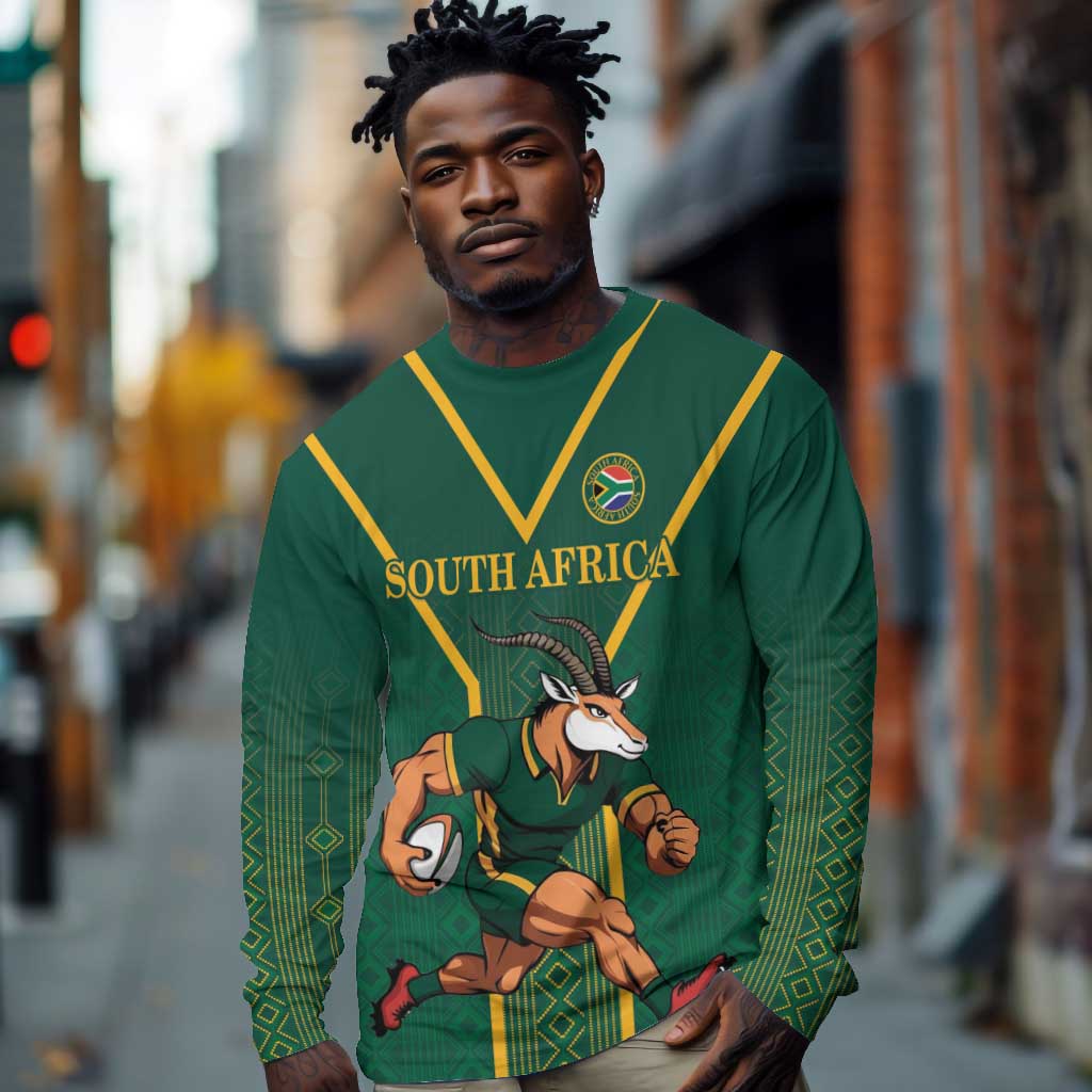 Custom South Africa Rugby Long Sleeve Shirt Go Springboks - Wonder Print Shop
