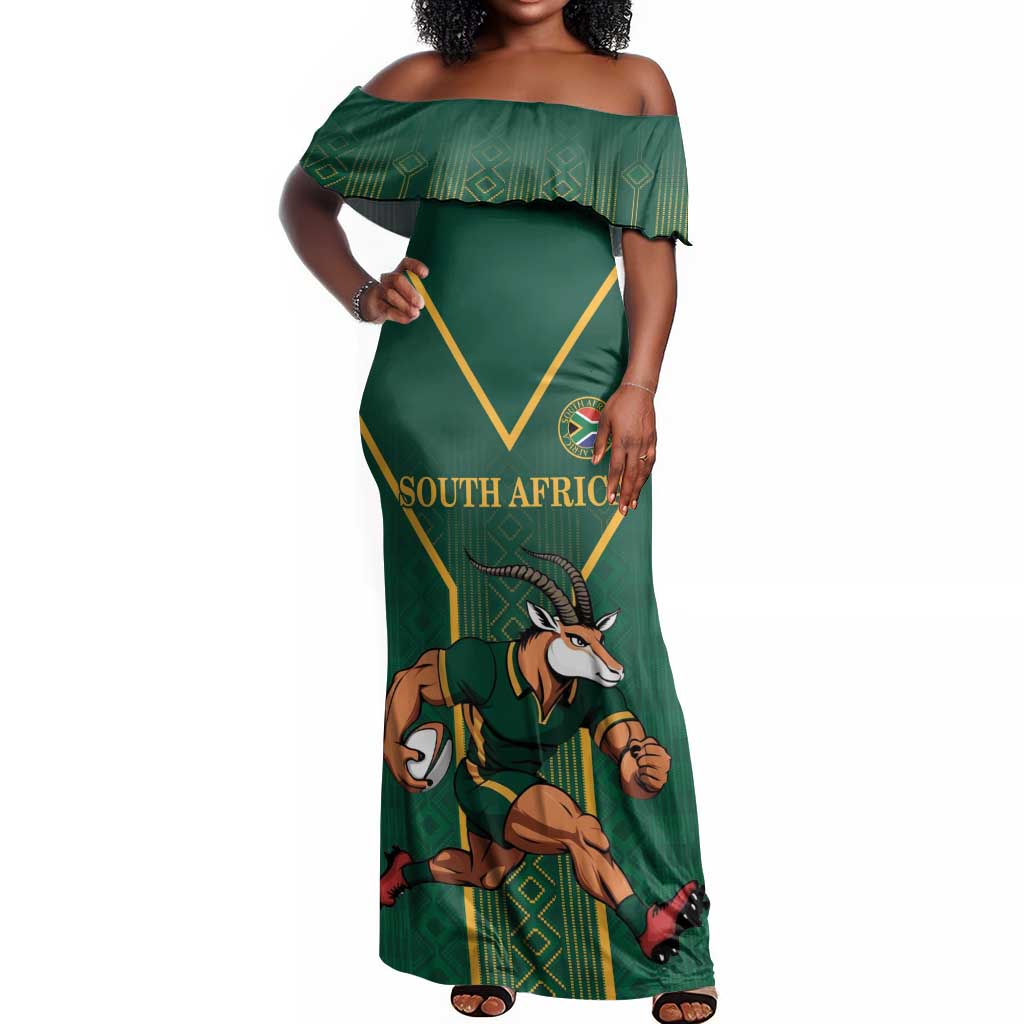 Custom South Africa Rugby Off Shoulder Maxi Dress Go Springboks - Wonder Print Shop