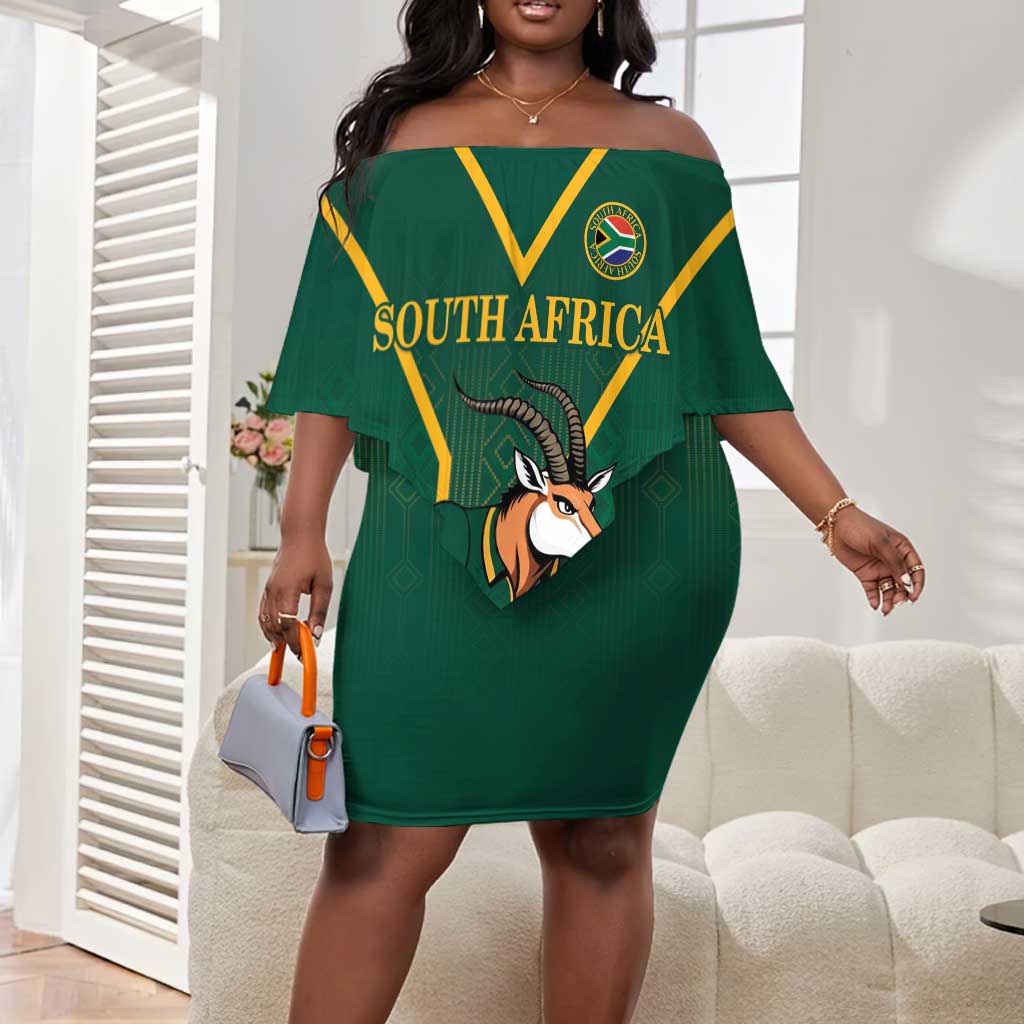 Custom South Africa Rugby Off Shoulder Short Dress Go Springboks - Wonder Print Shop