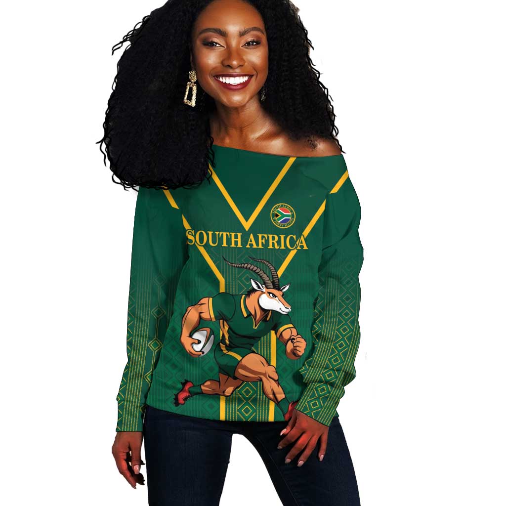 Custom South Africa Rugby Off Shoulder Sweater Go Springboks - Wonder Print Shop