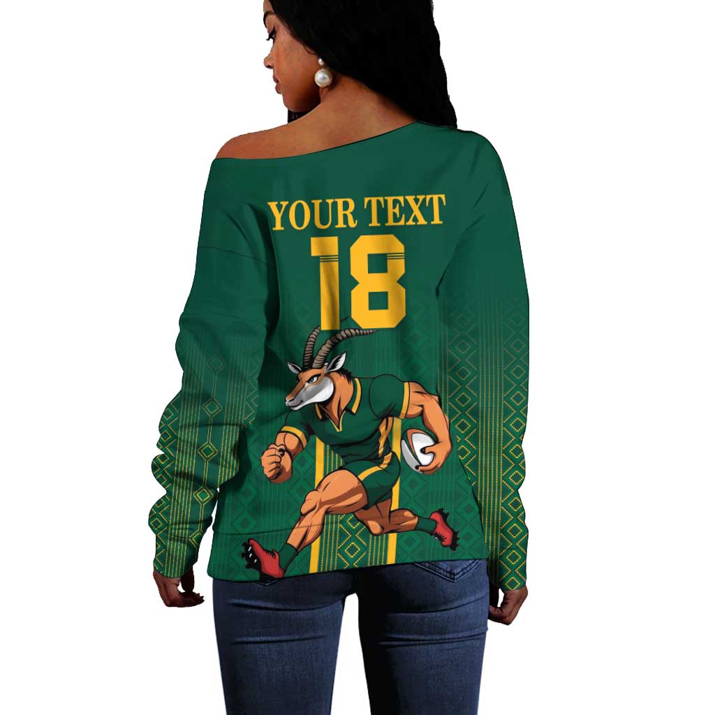 Custom South Africa Rugby Off Shoulder Sweater Go Springboks - Wonder Print Shop