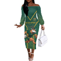 Custom South Africa Rugby Off The Shoulder Long Sleeve Dress Go Springboks - Wonder Print Shop
