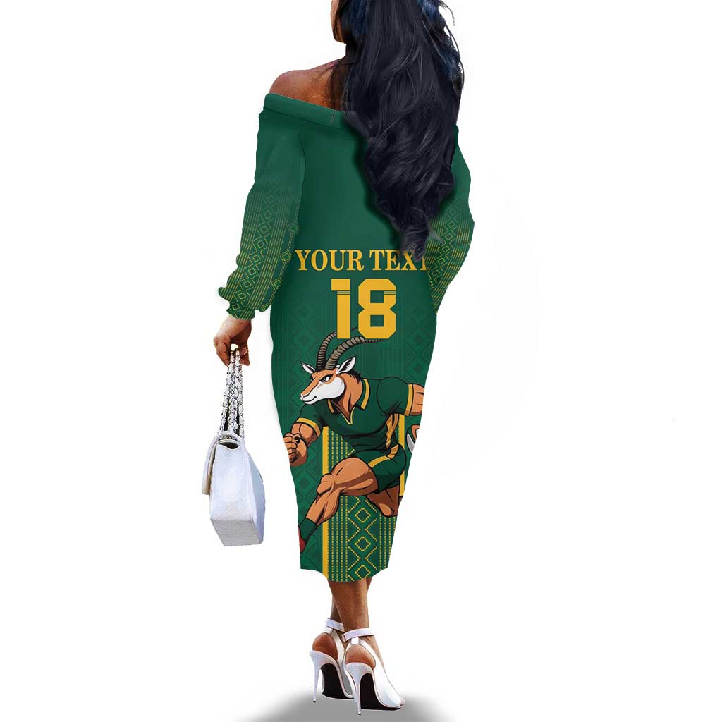 Custom South Africa Rugby Off The Shoulder Long Sleeve Dress Go Springboks - Wonder Print Shop
