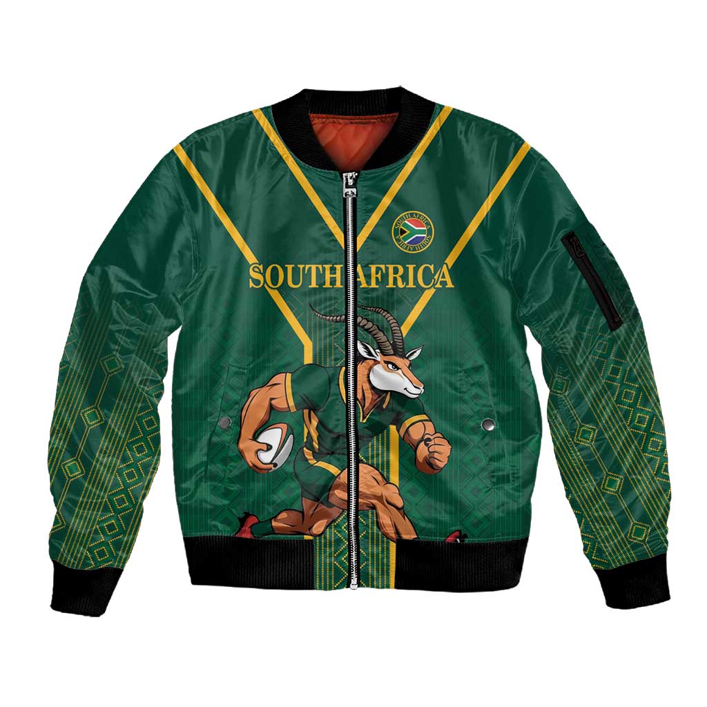 Custom South Africa Rugby Sleeve Zip Bomber Jacket Go Springboks - Wonder Print Shop