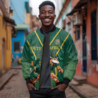 Custom South Africa Rugby Sleeve Zip Bomber Jacket Go Springboks - Wonder Print Shop