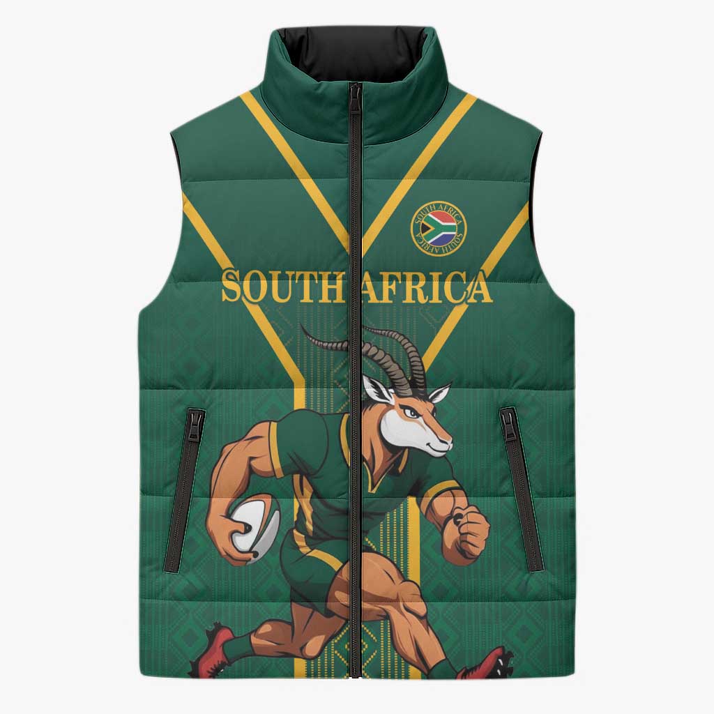 Custom South Africa Rugby Sleeveless Puffer Jacket Go Springboks - Wonder Print Shop