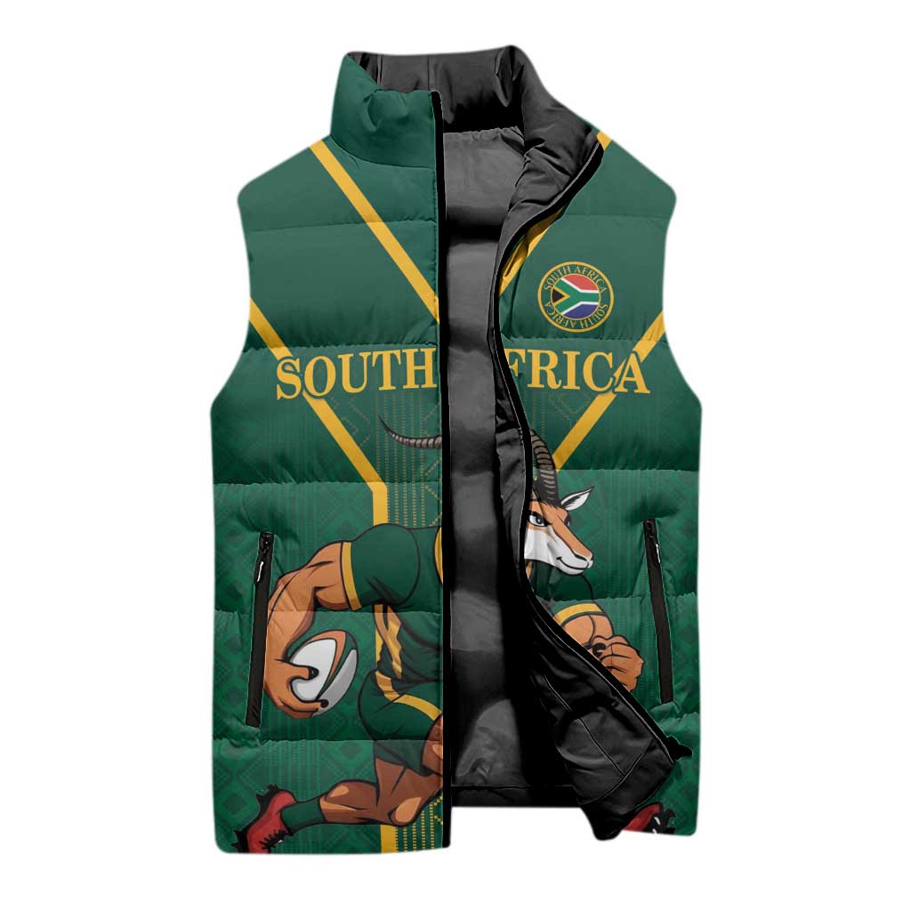 Custom South Africa Rugby Sleeveless Puffer Jacket Go Springboks - Wonder Print Shop
