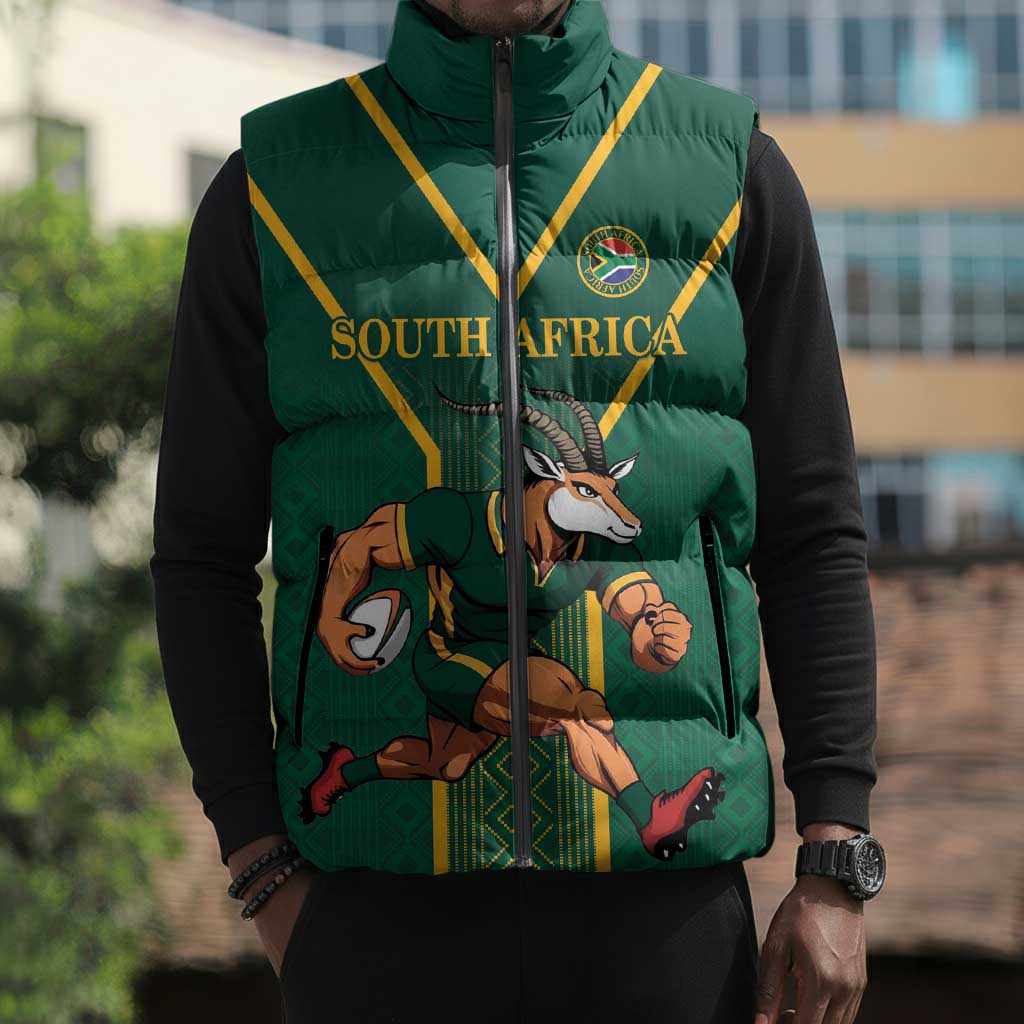 Custom South Africa Rugby Sleeveless Puffer Jacket Go Springboks - Wonder Print Shop