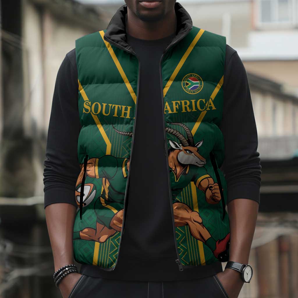 Custom South Africa Rugby Sleeveless Puffer Jacket Go Springboks - Wonder Print Shop