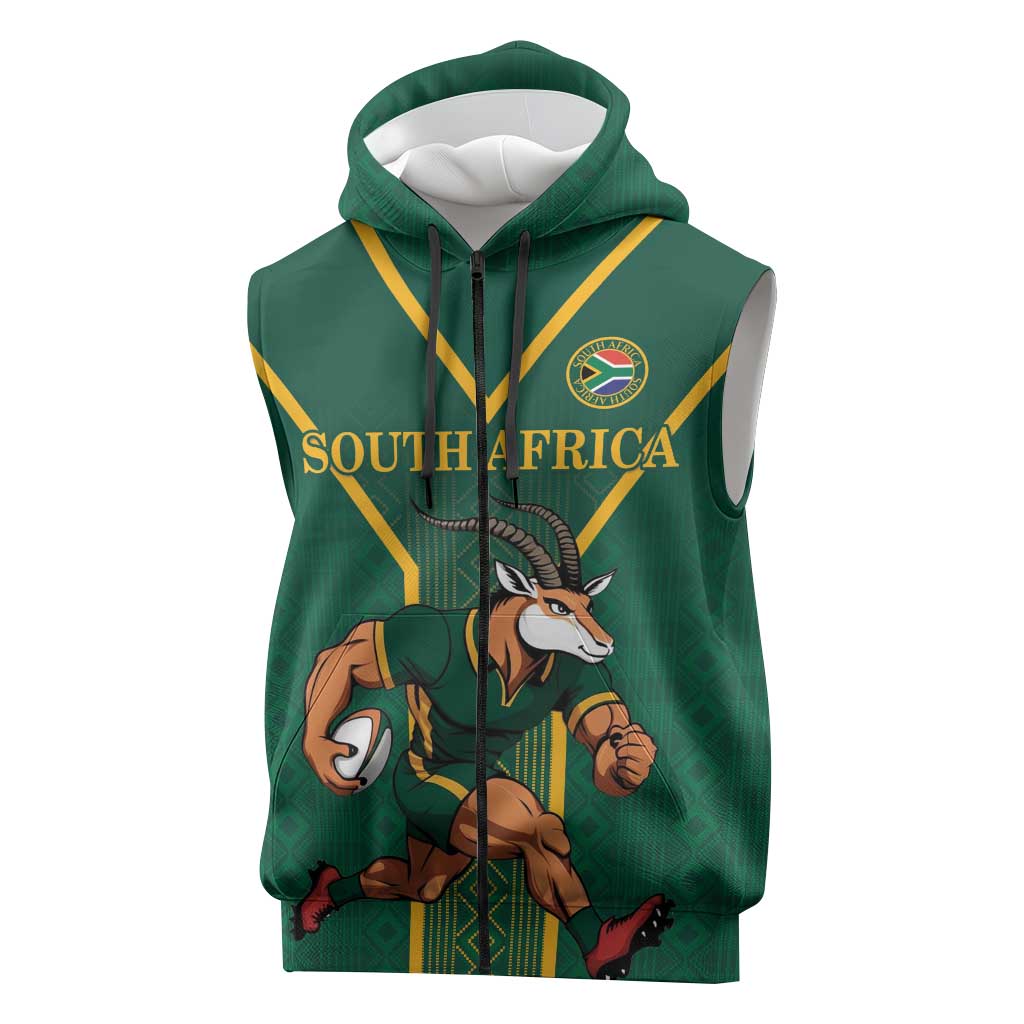 Custom South Africa Rugby Sleeveless Zip Hoodie Go Springboks - Wonder Print Shop