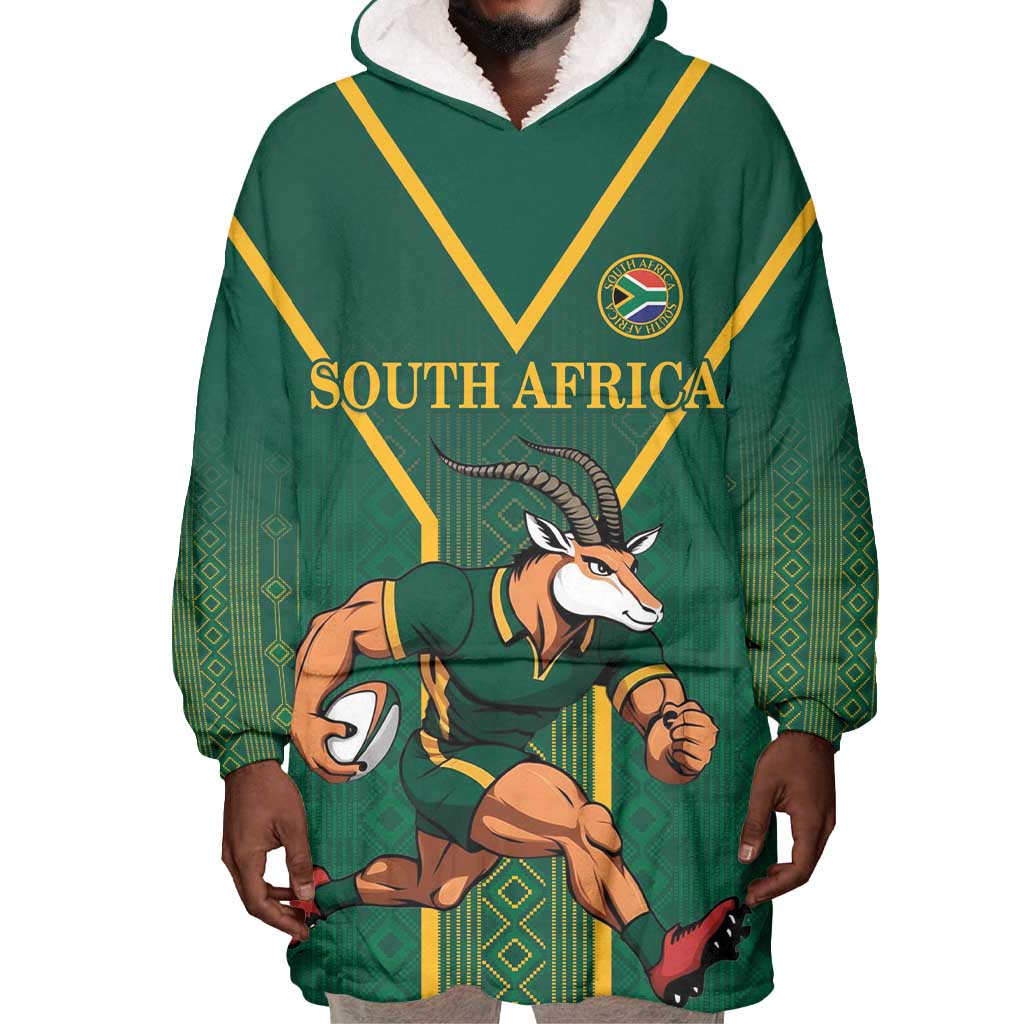 Custom South Africa Rugby Wearable Blanket Hoodie Go Springboks - Wonder Print Shop